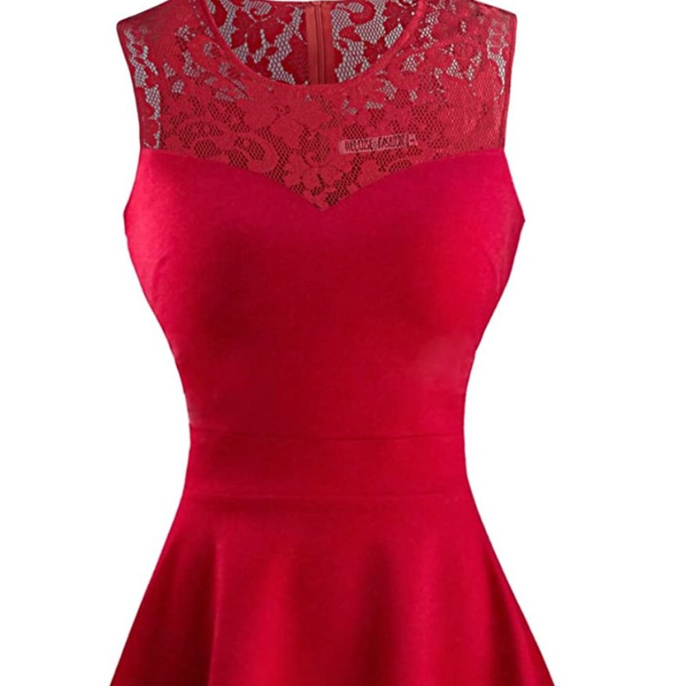 Heloise Fashion maroon red dress, red lace sleeveless dress, A line red dress